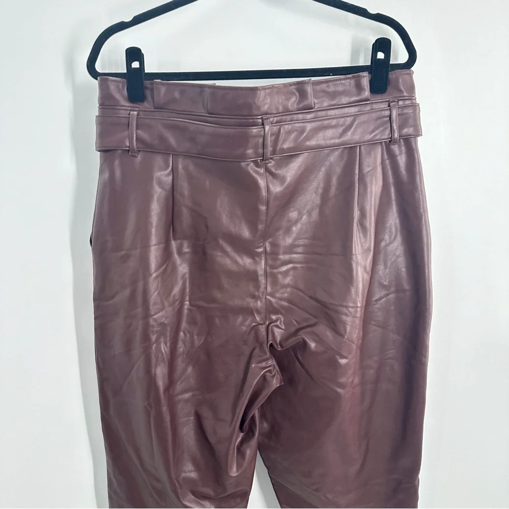 Abercrombie and Fitch Maroon Dark Red Faux Leather Paper Bag Waist Pants - Picture 4 of 9